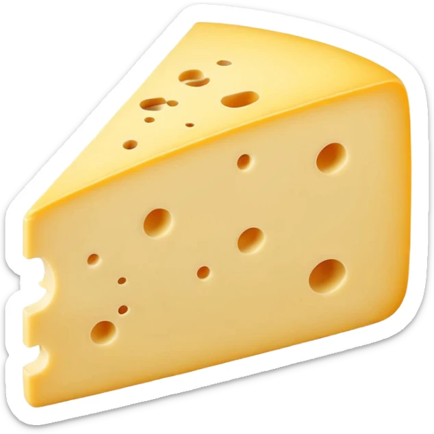 thick slice of Beaufort cheese, pale yellow firm interior, slightly darker natural rind, smooth dense paste, occasional small holes, clean cut, soft lighting, subtle shadows, emoji scale sticker
