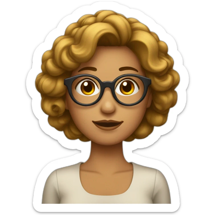 Mujer con pelo ondulado por los hombros y lentes redondos sticker