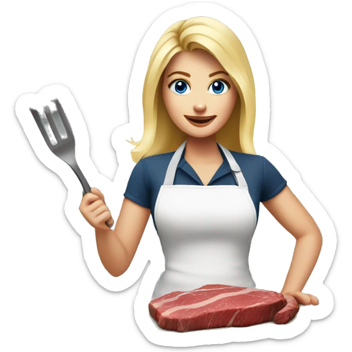 Beautiful blonde blue eyed woman cooking steak sticker