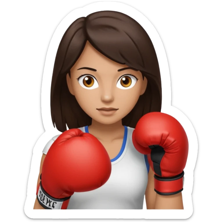 An woman with long dark brown hair light brown eyes in boxing gloves sticker