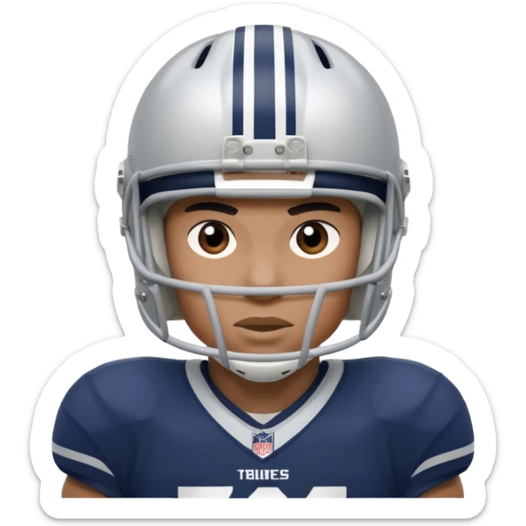 football player wearing white, silver, navy blue colors, and helmet should say 784 sticker