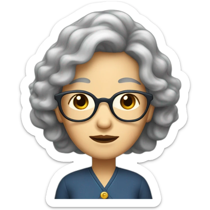 Chinese senior lady has long wavy hair wear glasses show appreciation sighs sticker