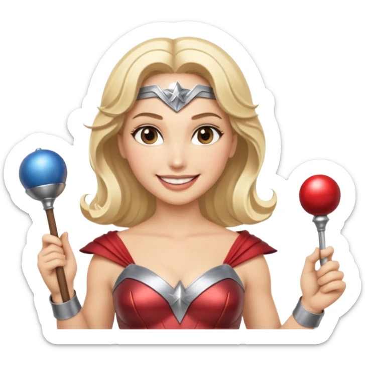 Blonde Wonder Woman holding bell and short white orchestra conductor’s baton  sticker