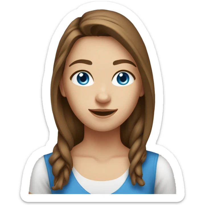 A 23 year old, Caucasian woman, with long brown hair,   with blue eyes wearing a t-shirt. sticker
