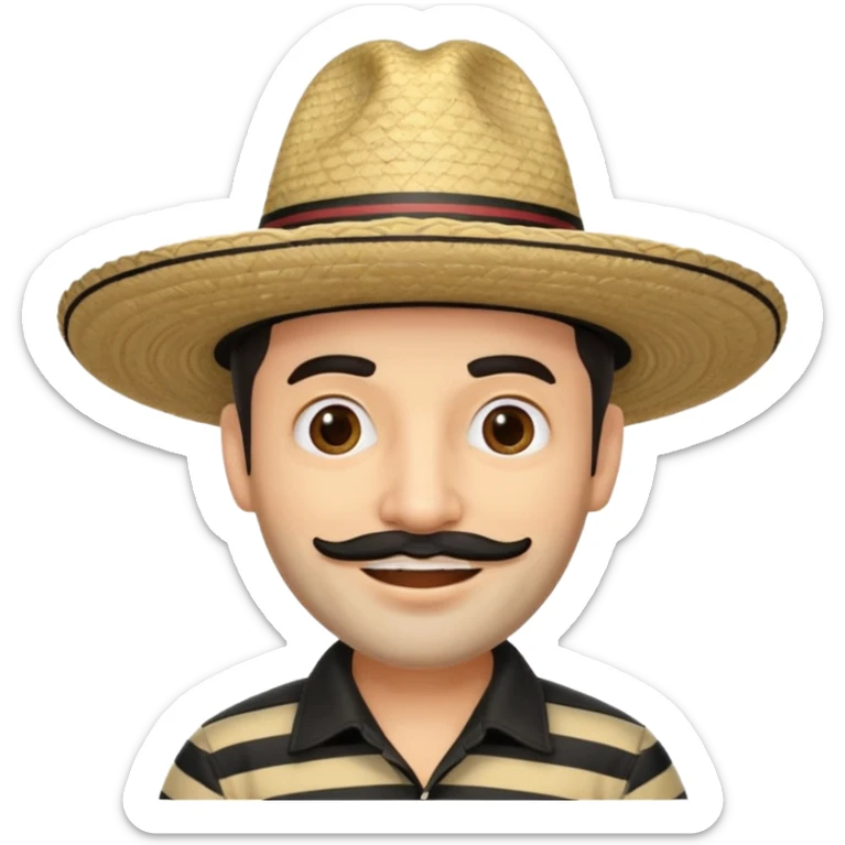 A happy fair skinned Colombian man with minimal facial hair wearing a black and beige stripped Colombian sombrero sticker