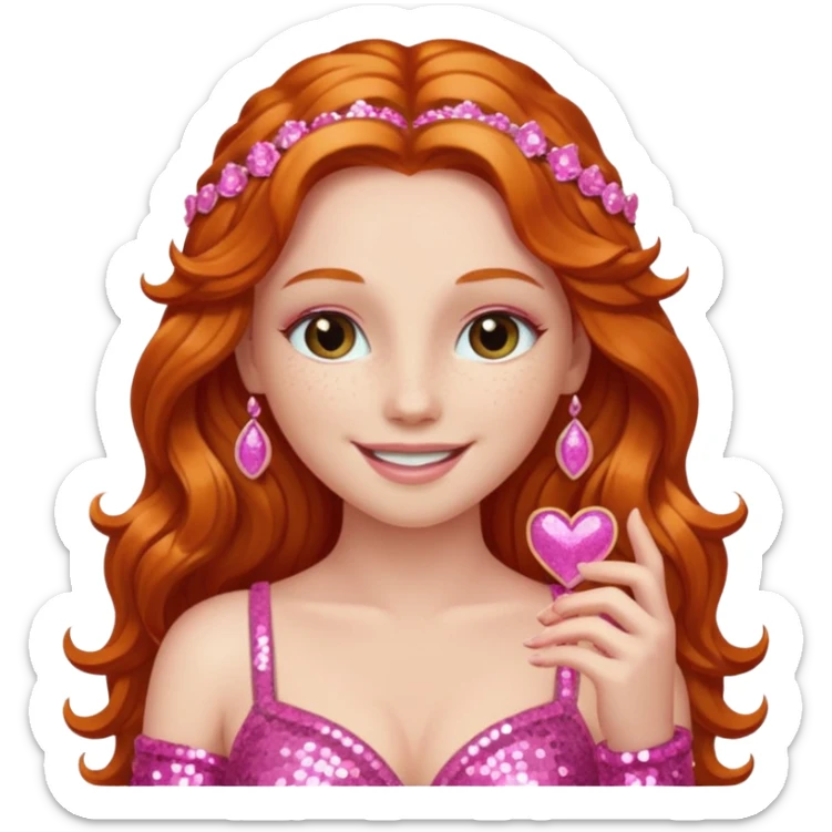 Venus, Goddess of Love from Gods and Goddesses with long ginger hair, pink sequin outfit sticker