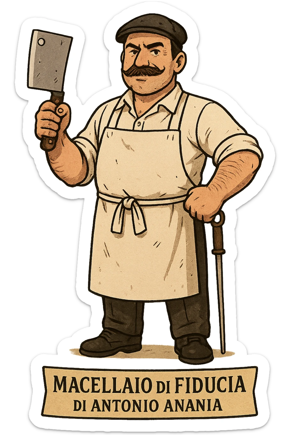 uomo Macellaio chiamato "Macellaio di Fiducia di Antonio Ananìa" sticker