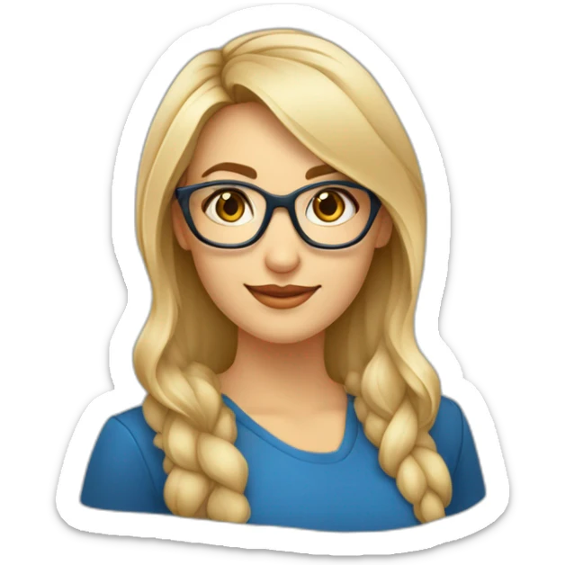 Una chica rubia de 25 años con pelo largo lacio rubia con ojos azules tiene unas gafas hexagonales doradas y es it recruiter sticker