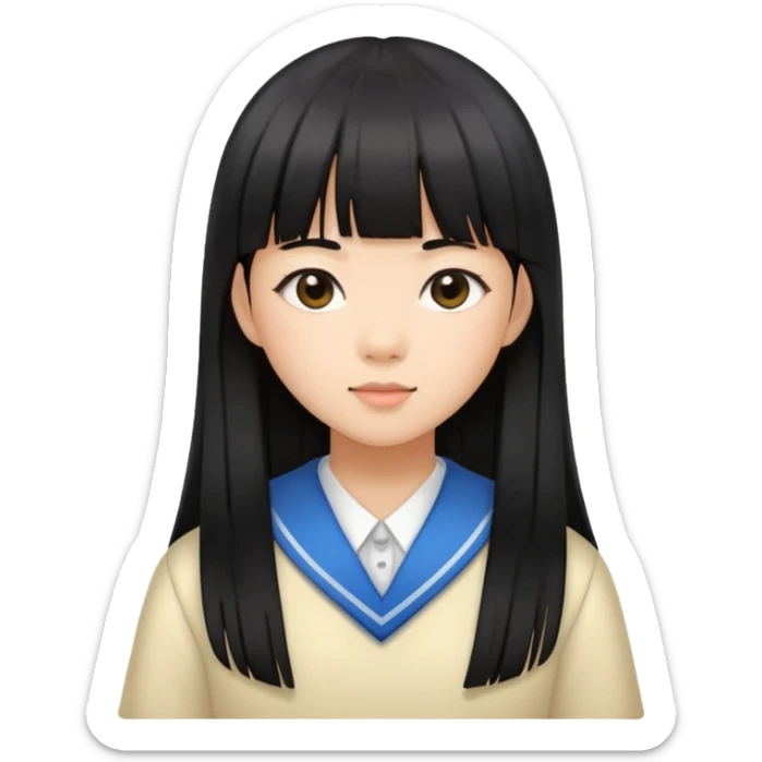 Asian-skinned schoolgirl with long straight black hair and straight bangs sticker