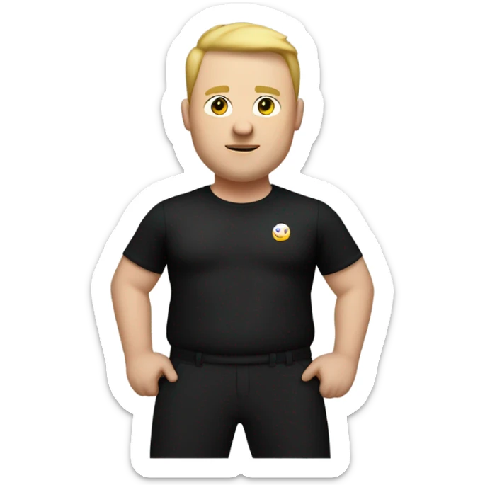 white fat man in sports black pants and black t-shirt, short hair sticker