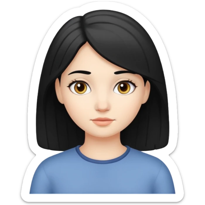 Chica de piel blanca rostro ovalado cabello negro canoso hasta los hombros  sticker