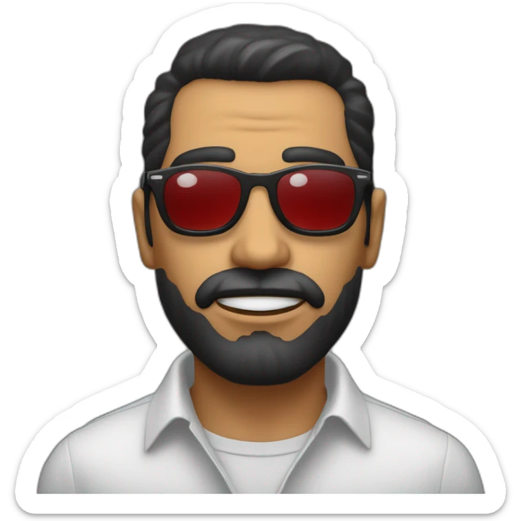 hombre negro labios y naris gruesos, calvo con gafas sentado en la pc sticker