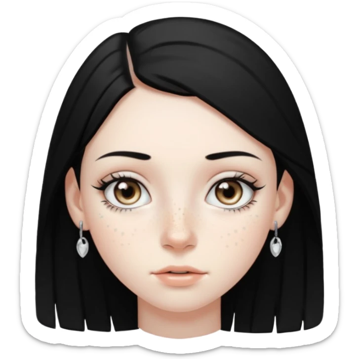 Girl with grey eyes medium black hair pale skin freckles and two nostril piercings  sticker