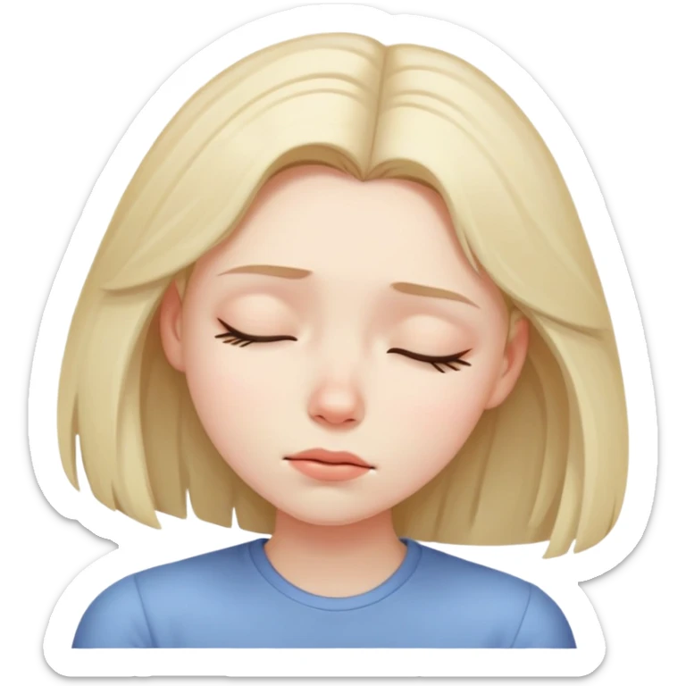 Girl showing sleepiness, pale skin tone, shoulder-length hair sticker