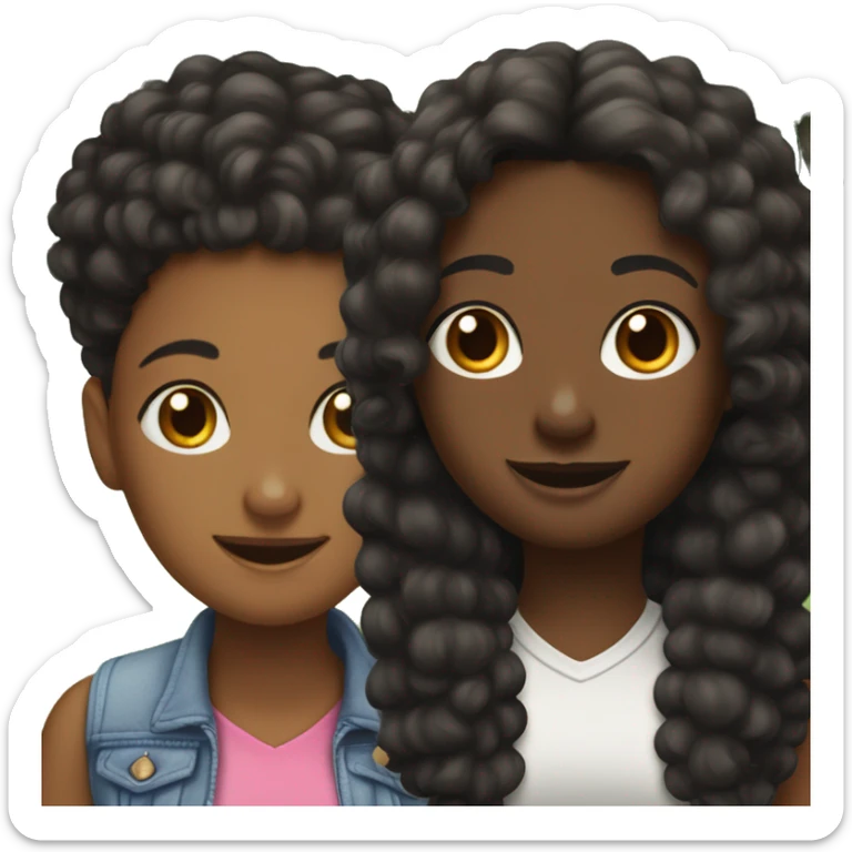 black pomeranin with one straight hair girl and one curly hair girl in the park sticker
