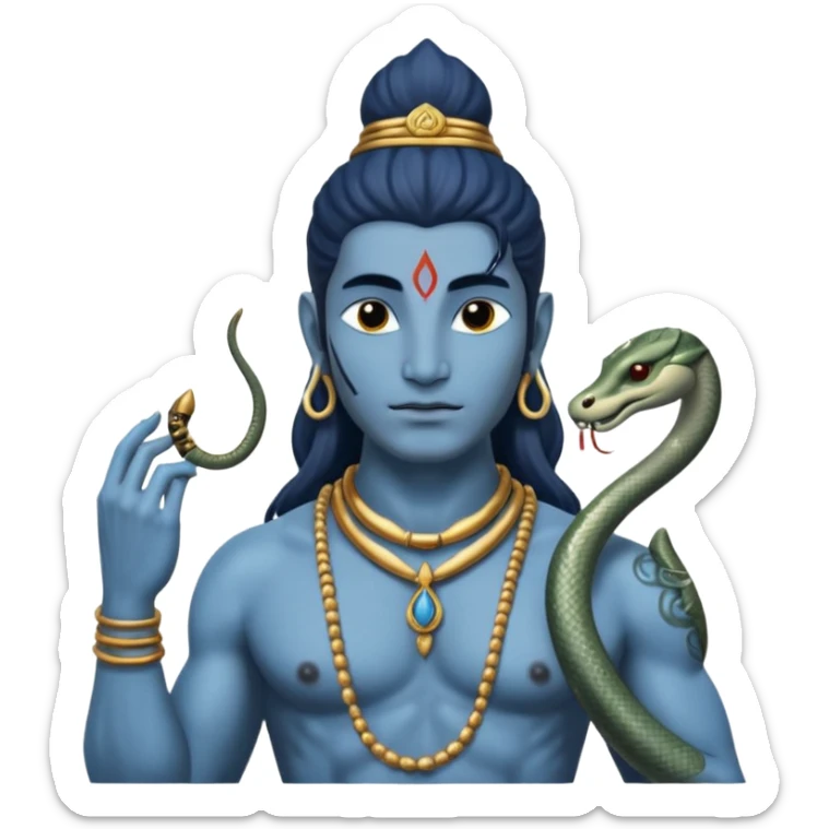 Mahadev real god  shiv not like cartoon  blue body and trishul and and had damru and nack around sanke  sticker
