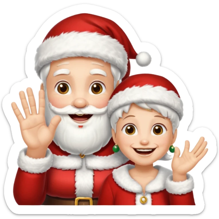 SANTA Y MAMA CLAUSE SONRIENDO CON ORTODONCIA EN DIENTES Y MANO SALUDANDO 5 DEDOS sticker