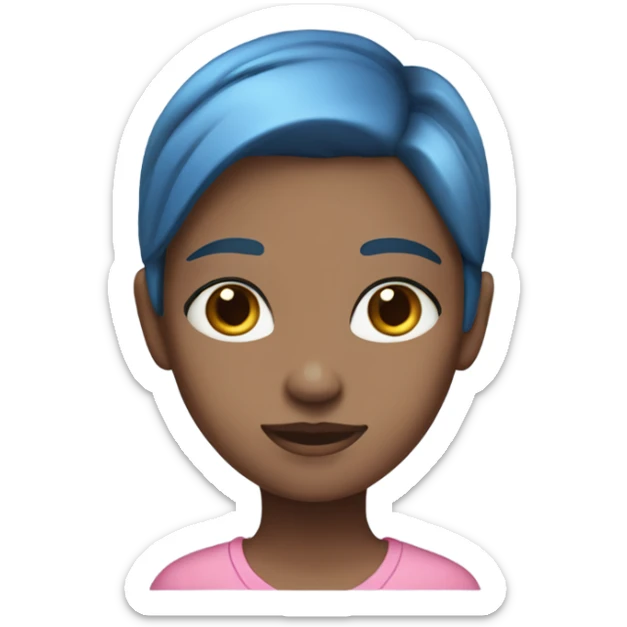 girl with half brown half blue hair, blue eyes, fair skin, pink clothes sticker