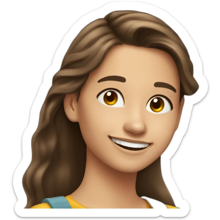 Spanish Teenager girl long Brown hair smiling taking selfie sticker