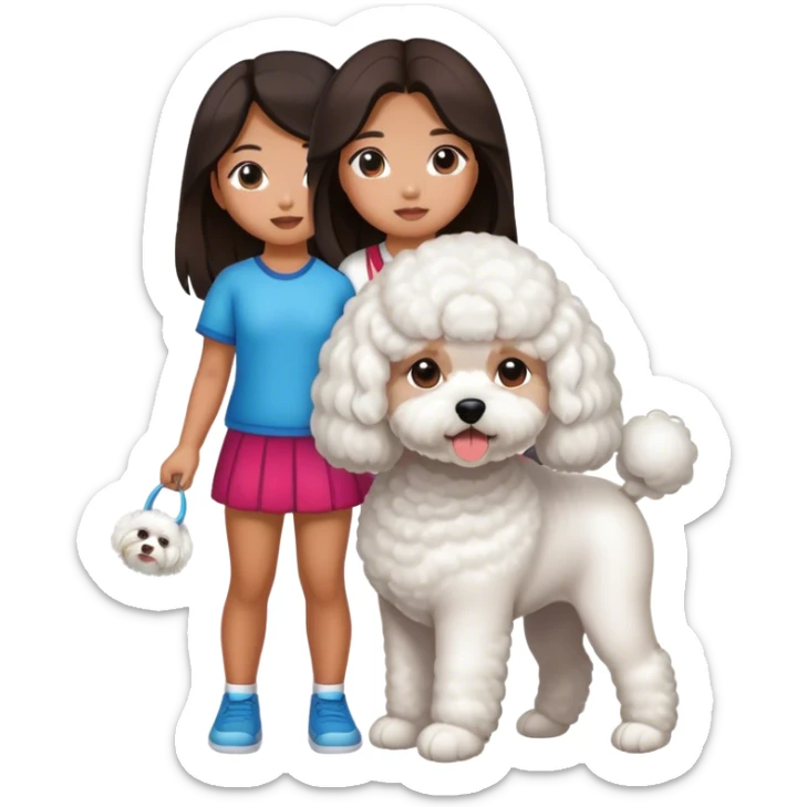 Asian girl with tanned skin and long hair and a bichon sticker