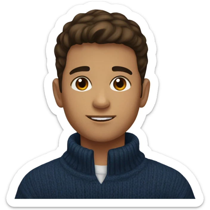 young boy, young hispanic, brown hair, short hair, brown eyes, dark blue winter sweater sticker