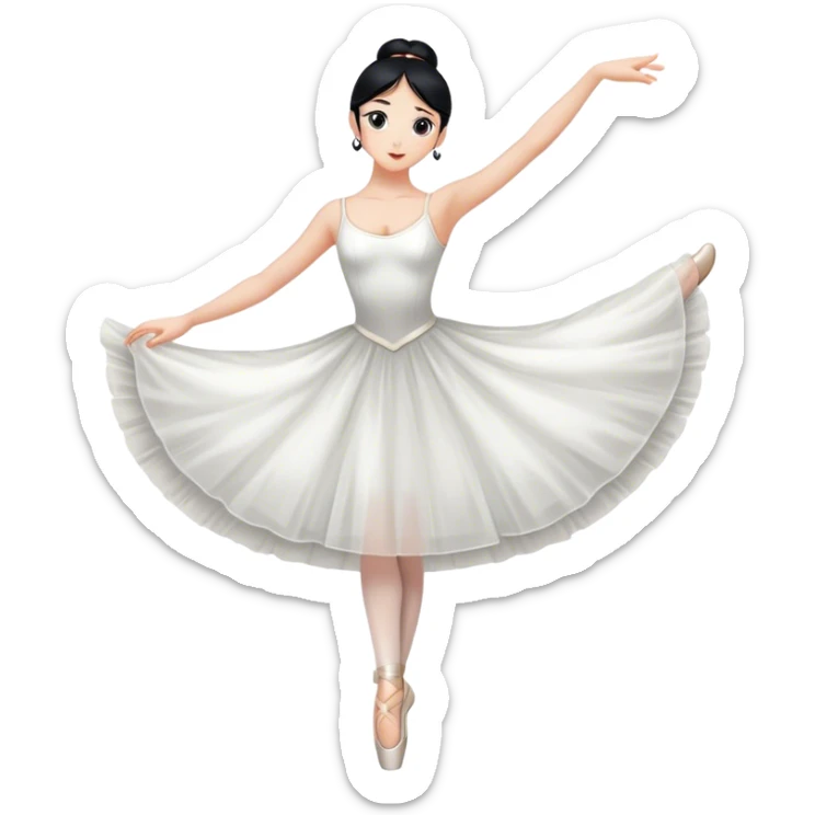 Ballerina, White, Long Black Hair sticker