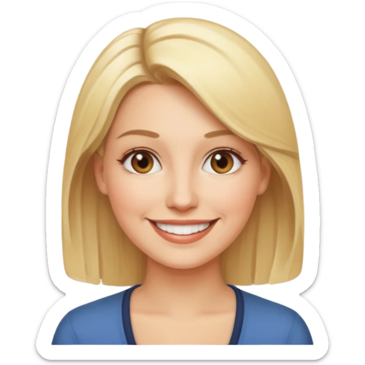 emoji of a 30-year-old woman, mature appearance, blonde hair, smiling sticker