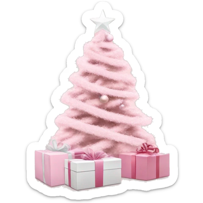 Light pink Christmas gifts under a white Christmas tree  sticker