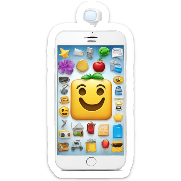 Create emoji in the form of a smartphone with a variety of applications that symbolize innovation and technology sticker