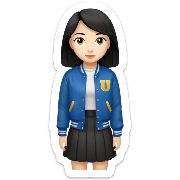 black color long hair girl with varsity jacket and log long skirt sticker