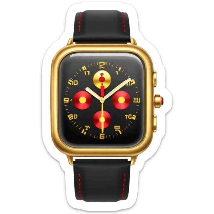 3D render of Laser Watch, secret agent spy gear aesthetic, hidden mechanisms, gold luxury wristwatch emitting a tiny red laser beam, sleek tactical texture, Apple emoji style, isolated on white background --v 6.0. sticker