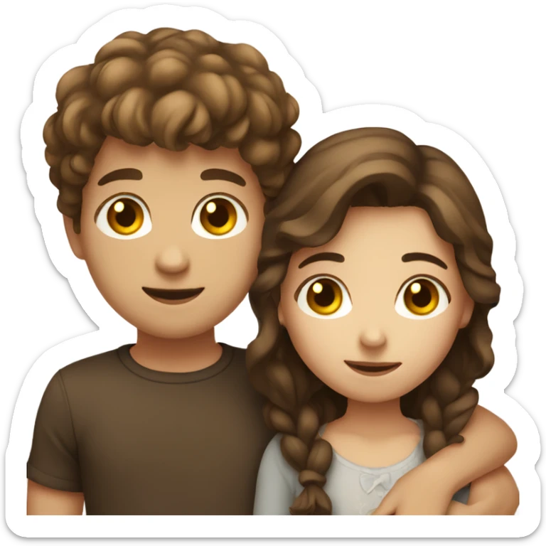 Girl with brown hair hugging boy with brown hair sticker
