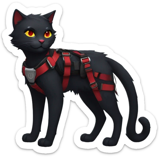 Anthro Edgy Cool Beautiful Black Cat-Fursona with Emo Hair-bangs with Red Streaks Chest Harness sticker