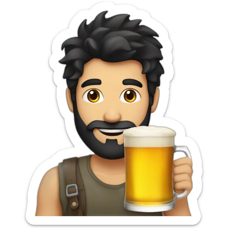 Man black hair and beard winking am eye with a pint of beer sticker