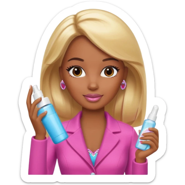 Brown skin blonde hair Barbie with skincare  sticker