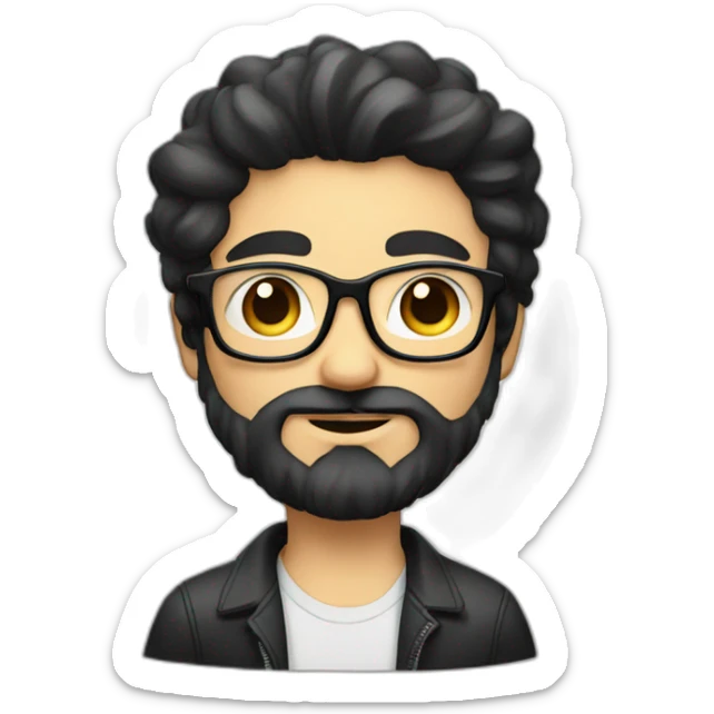 A boy with sun eyeglasse and long facial hair and white skin and black hair sticker