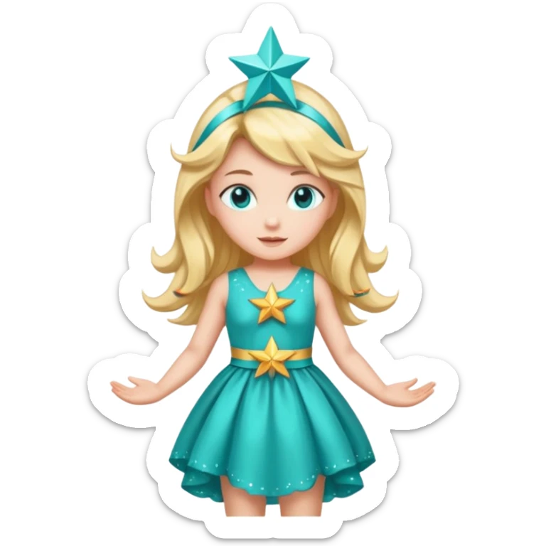Stella sparkle sprite guardian of sparkle theater star-shaped head and a turquoise dress and ribbon sticker