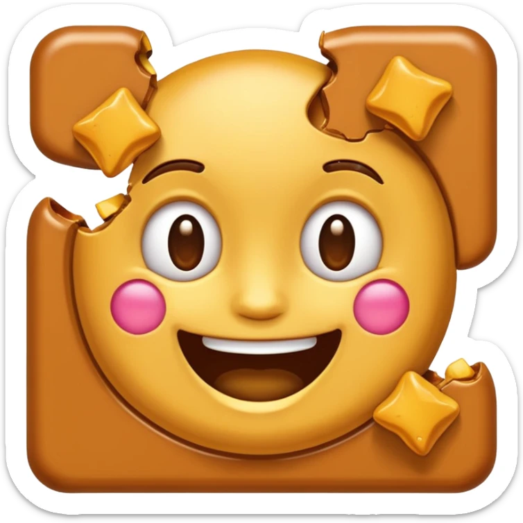 rapadura, doce cearense, emoji style, bar with broken pieces, golden color, smiling expression, fun look sticker