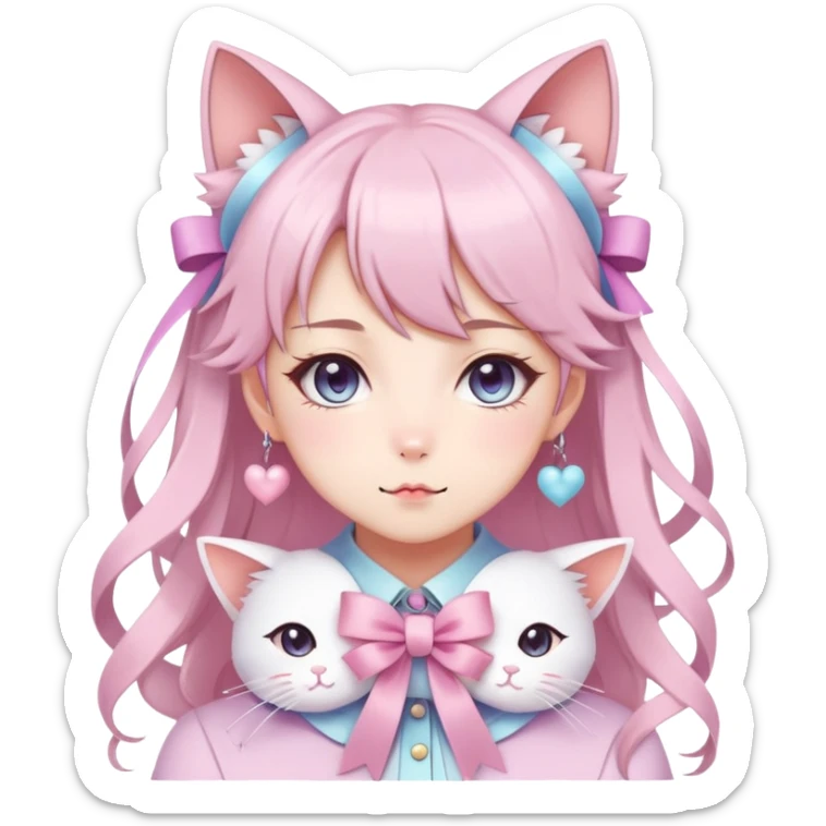 Gorgeous Kawaii Cute Beautiful Elegant Pretty Pastel Anime Catlady with ribbons sticker