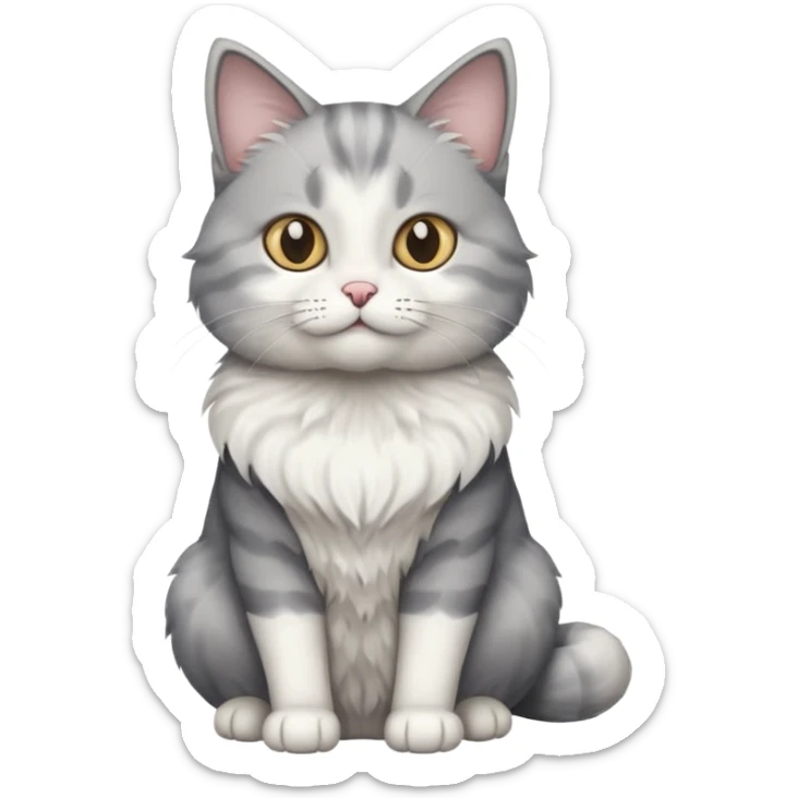 a grey and white cat sitting regally sticker