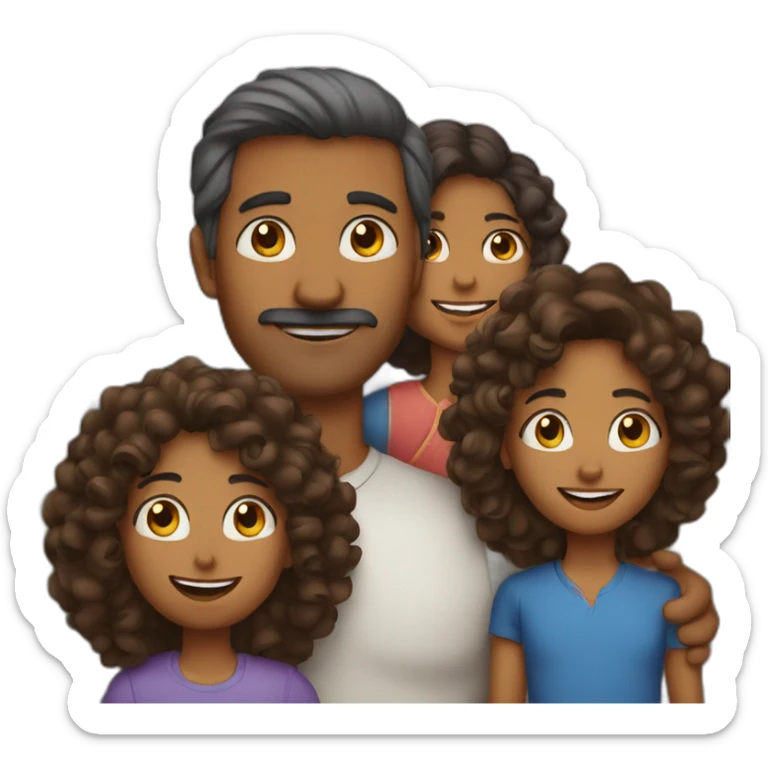 indian family with one dad and one son straight hair and one mom and one daughter curly hair sticker