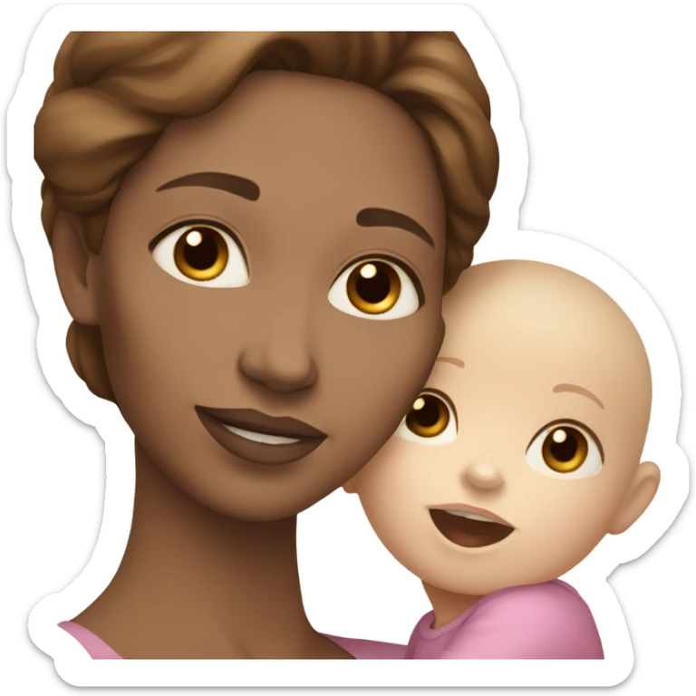 A white skinned mother with brown hair holding her white skin and brown hair baby girl sticker
