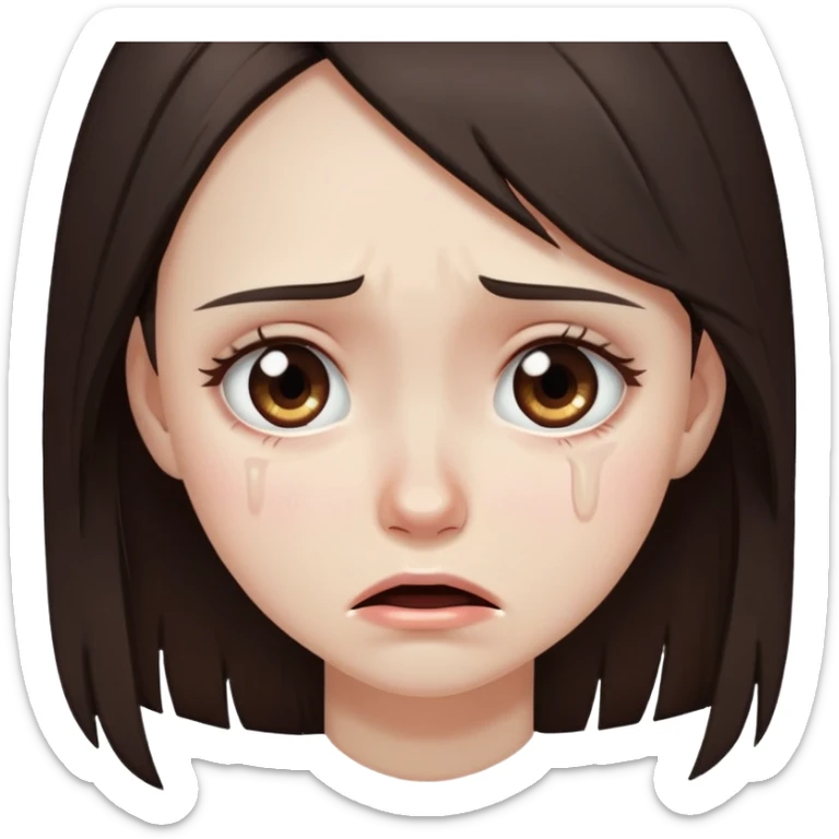 girl with long dark brown hair brown eyes and pale skin crying mental breakdown sticker