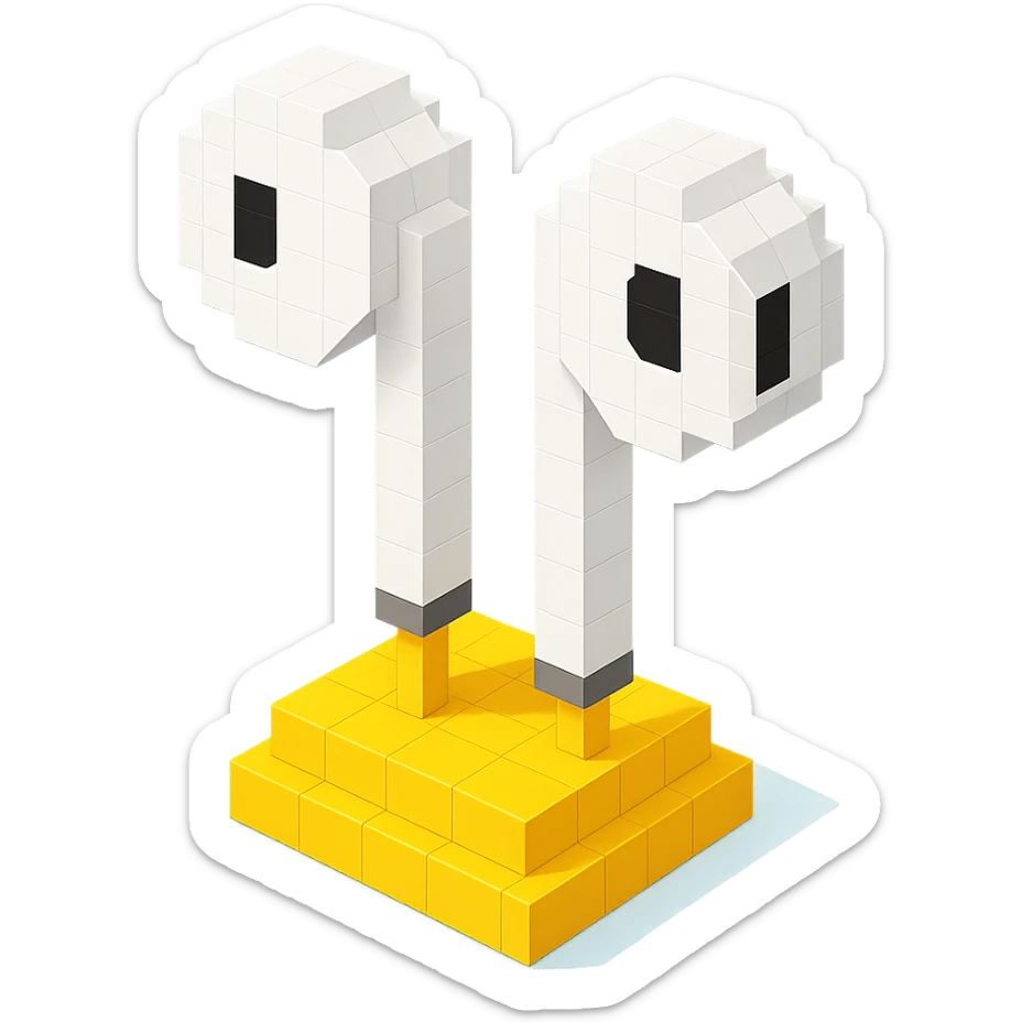 white EarPods headphones with a matte finish placed on a simple stand sticker