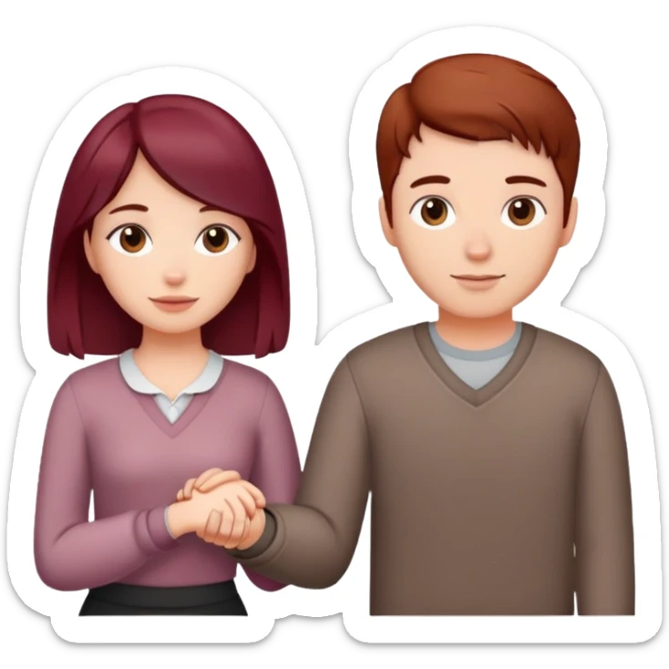 Burgundy haired girl holding brunette boyfriends hand sticker