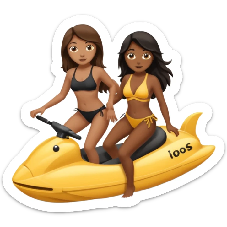 A tan girl with long brown hair riding a brown skinned boy with black hair in reverse cowgirl sticker