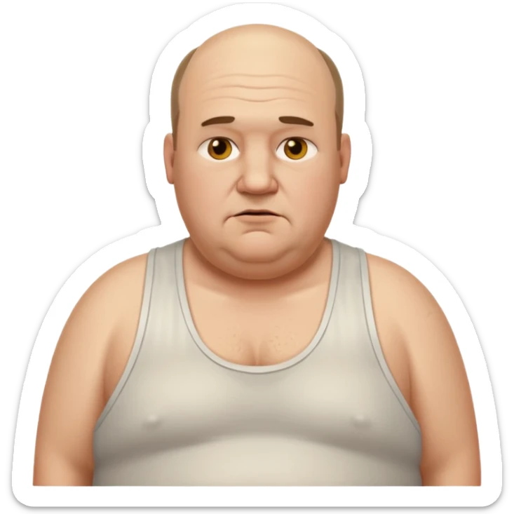 obese middle aged white man in wifebeater with  dirty appearance. His hair is very greasy and balding sticker