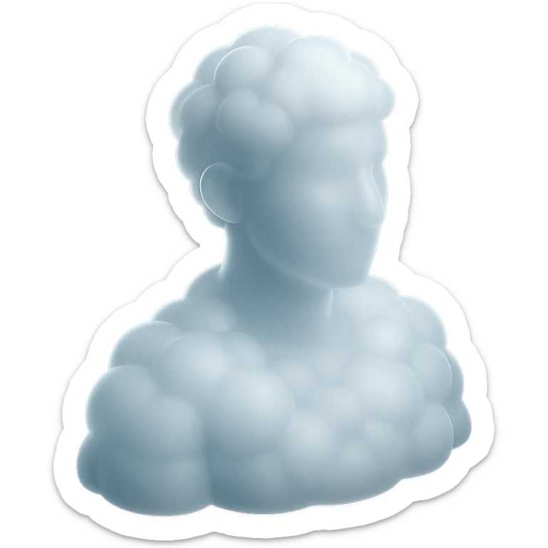 A person from the shoulders up, entirely composed of fluffy white convex clouds sticker