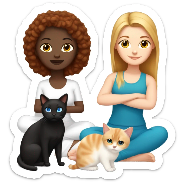 Yoga White girl with black air blue eyes and one red cat and one birman cat sticker