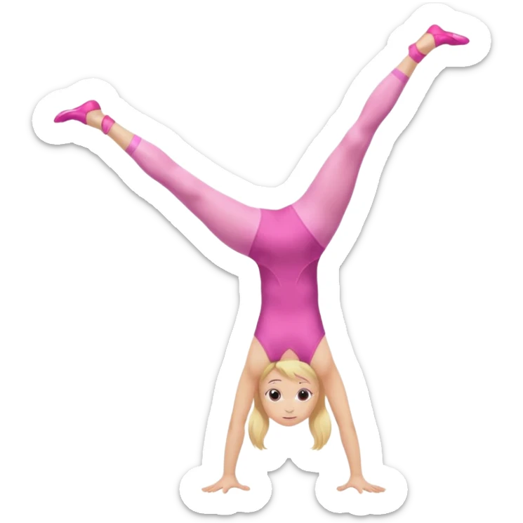 dancer-gymnast child with blonde hair in pink tights doing a handstand sticker